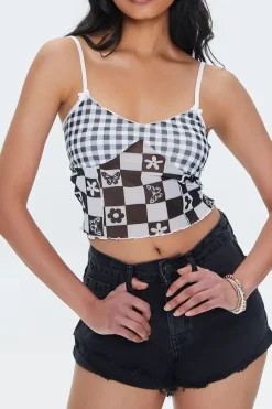 Mixed Plaid Mesh Cami