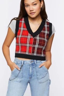 Mixed Plaid Sweater Vest