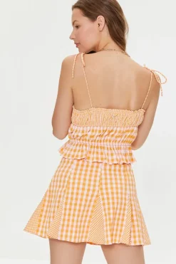 Mixed Plaid Tie-Front Cami