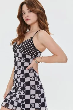 Mixed Print Mesh Mini Dress