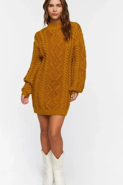 Mock Neck Cable Knit Mini Dress