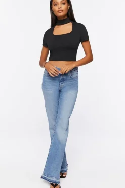 Mock Neck Cutout Crop Top