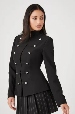 Mock Neck Double-Breasted Blazer