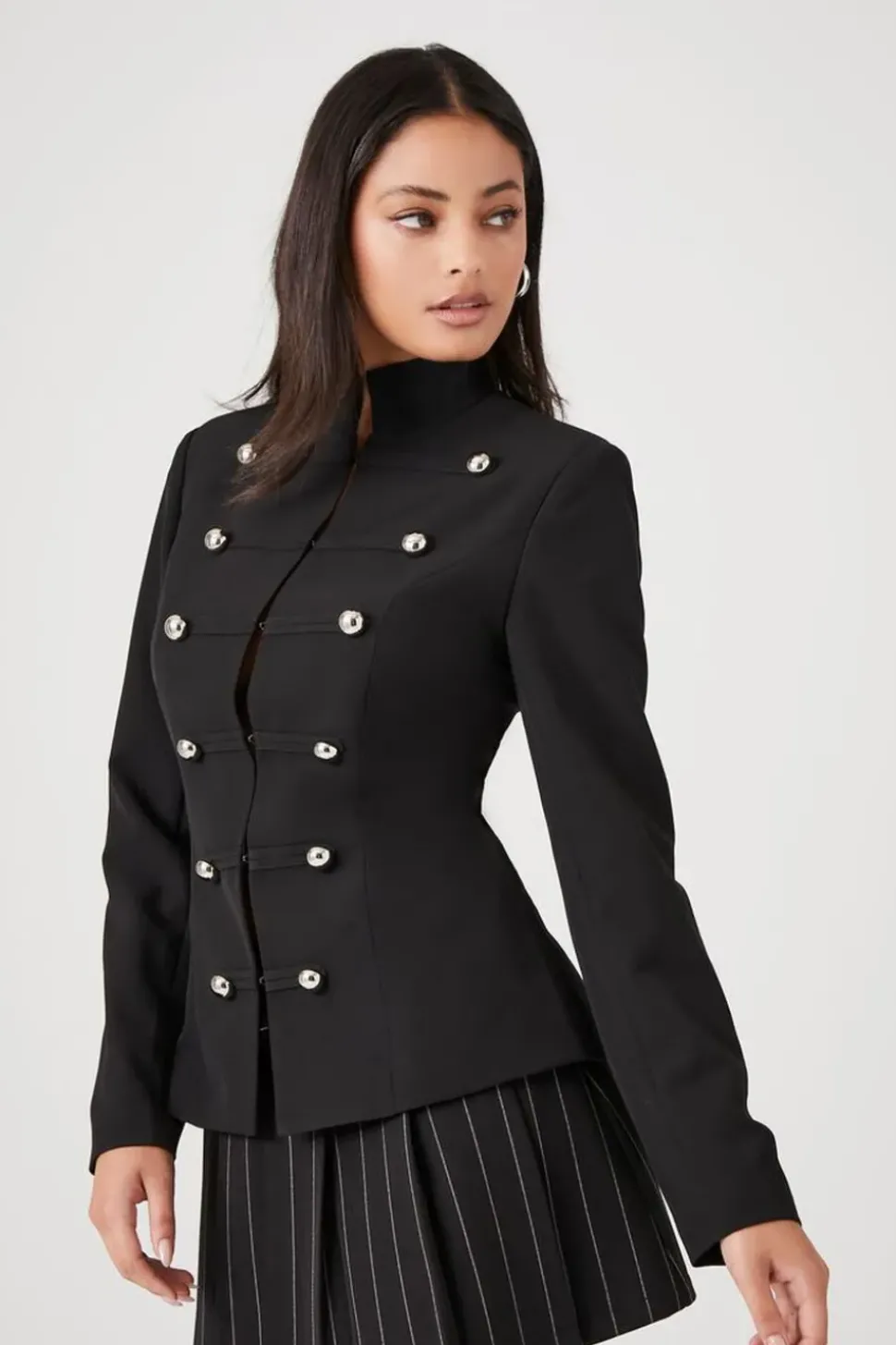 Mock Neck Double-Breasted Blazer