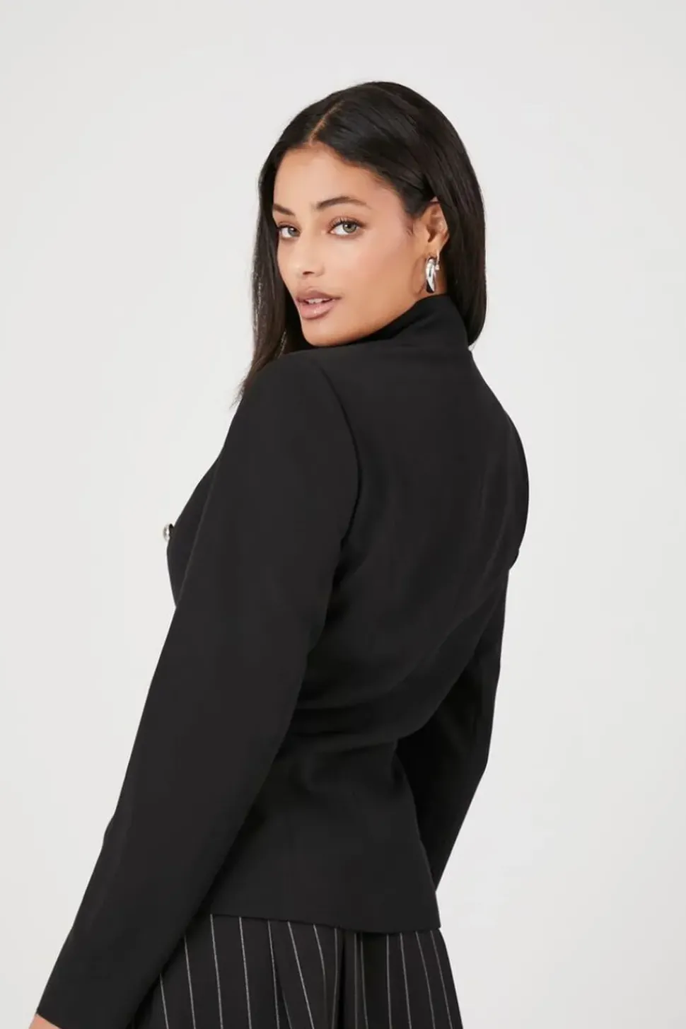 Mock Neck Double-Breasted Blazer