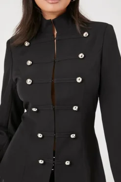 Mock Neck Double-Breasted Blazer