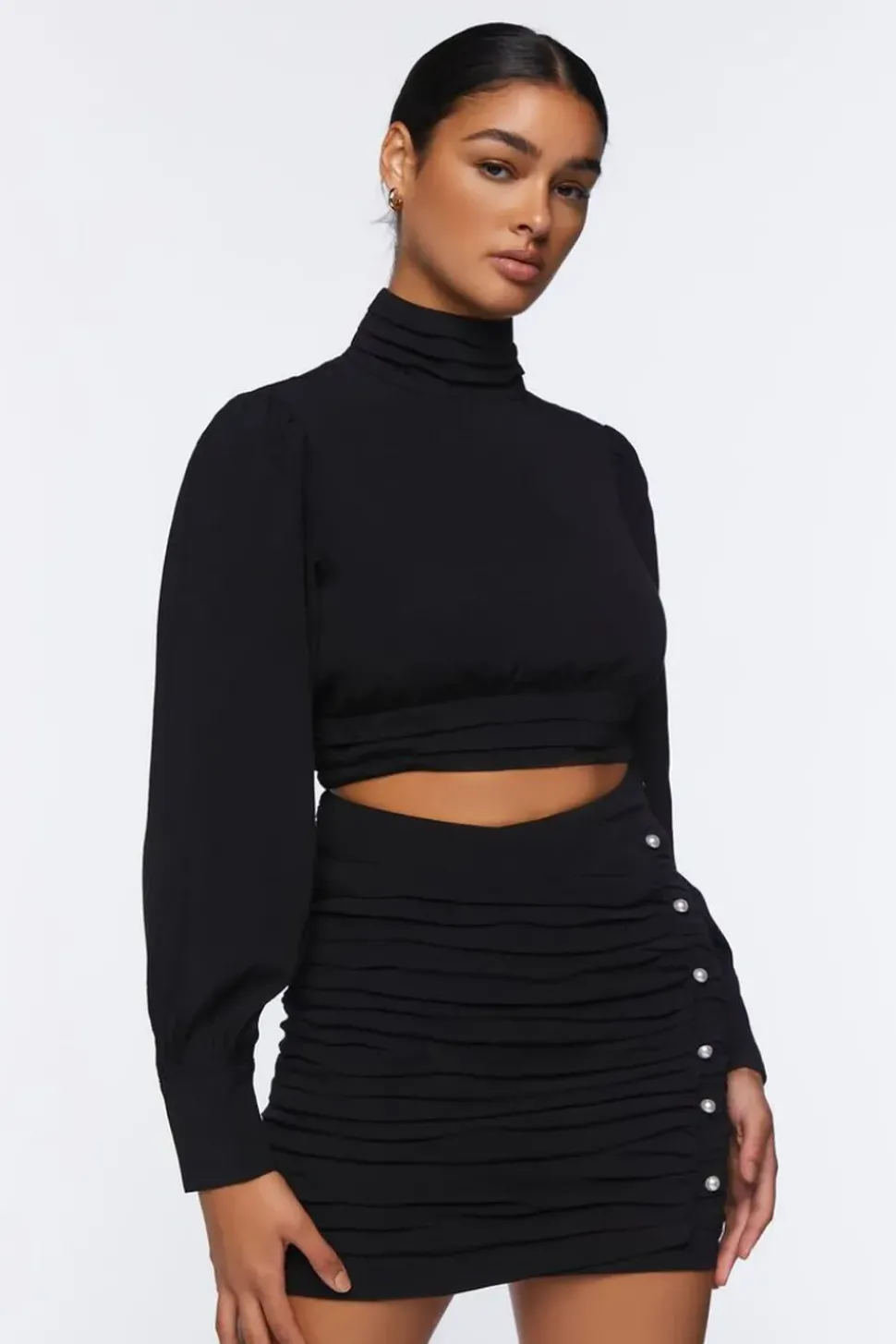 Mock Neck Top & Mini Skirt Set
