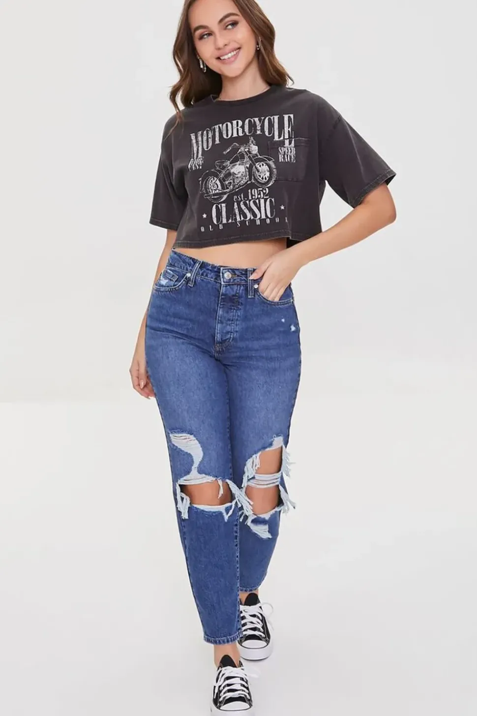 Motorcycle Graphic Cropped Tee