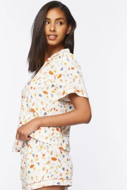 Mushroom & Butterfly Pajama Shirt & Shorts Set