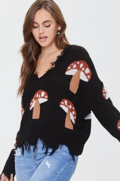 Mushroom Frayed Sharkbite Sweater