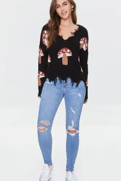 Mushroom Frayed Sharkbite Sweater