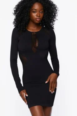 Netted Mesh Cutout Mini Dress