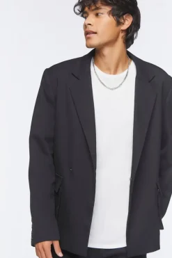 Notched Button-Front Blazer