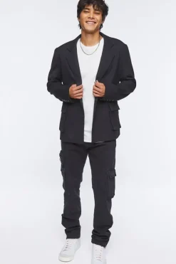 Notched Button-Front Blazer