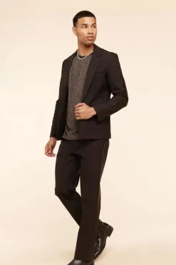 Notched Button-Front Blazer