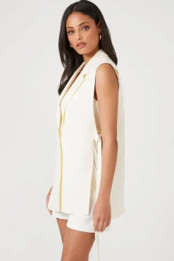 Notched Button-Front Blazer Vest