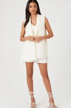 Notched Button-Front Blazer Vest