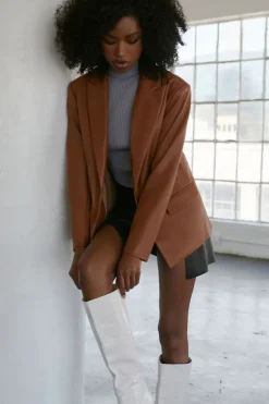 Notched Faux Leather Blazer