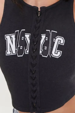 Nyc Graphic Lace-Up Crop Top