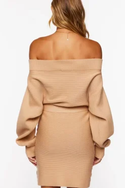 Off-The-Shoulder Belted Sweater Dress