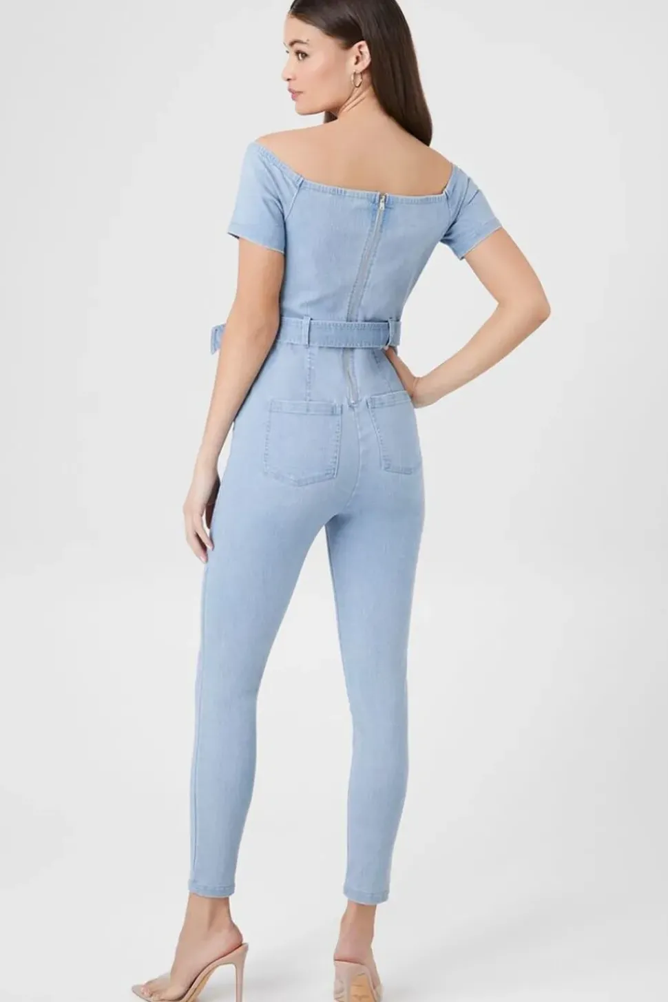 Off-The-Shoulder Denim Jumpsuit