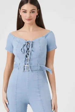 Off-The-Shoulder Denim Jumpsuit