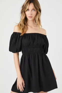Off-The-Shoulder Peasant Mini Dress