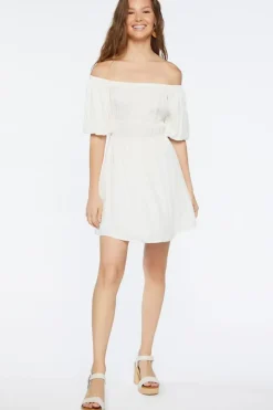 Off-The-Shoulder Peasant Mini Dress
