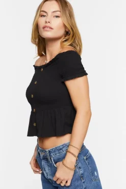 Off-The-Shoulder Smocked Crop Top