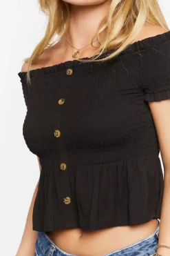 Off-The-Shoulder Smocked Crop Top