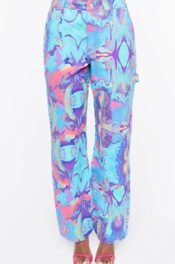 Oil Slick Print High-Rise Pants
