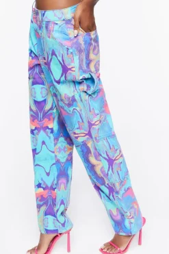 Oil Slick Print High-Rise Pants