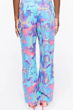Oil Slick Print High-Rise Pants
