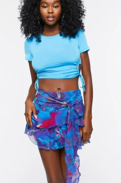 Oil Slick Print Mesh Mini Skirt