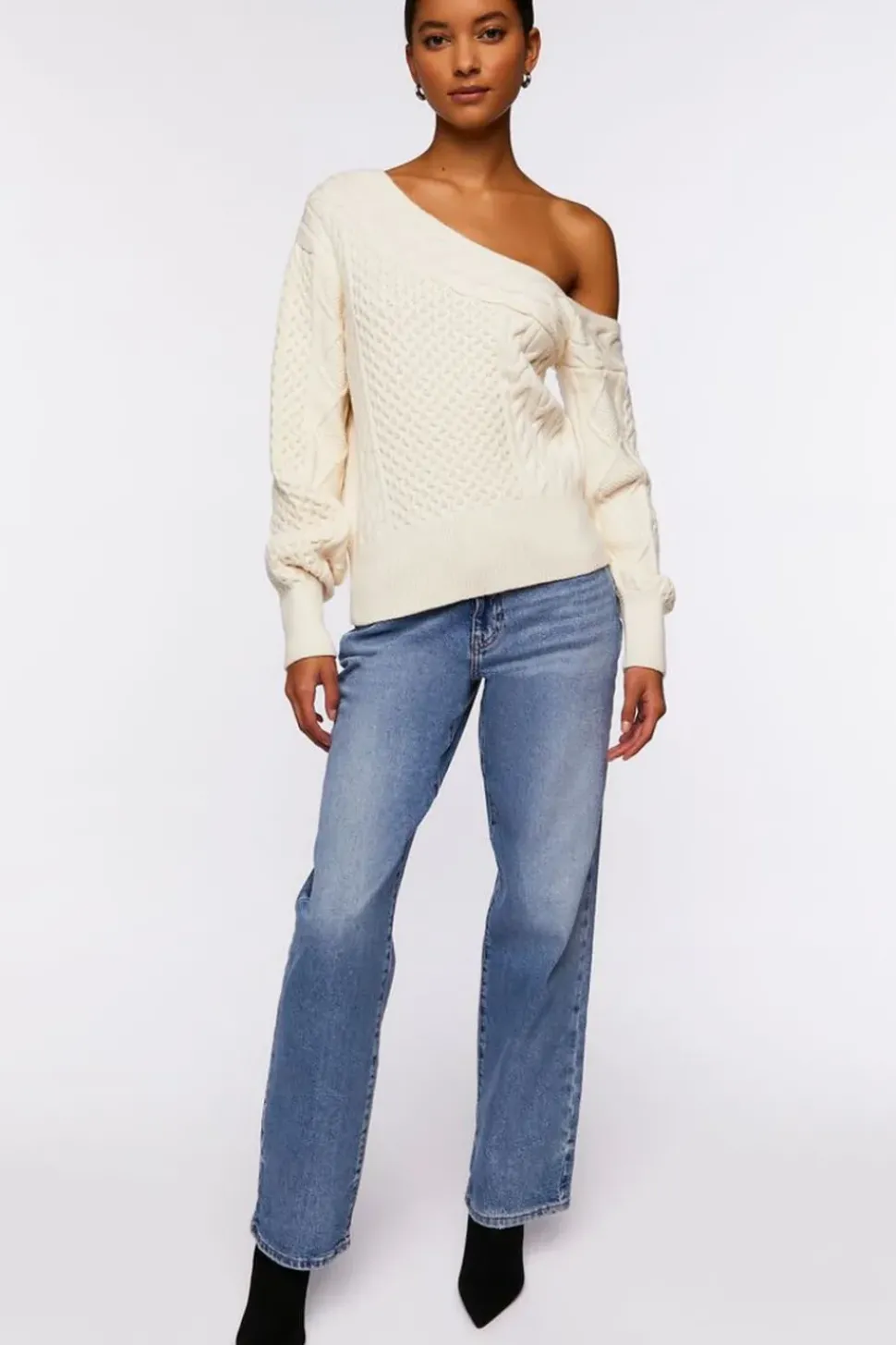 One-Shoulder Cable Knit Sweater