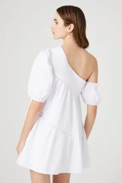 One-Shoulder Poplin Babydoll Dress
