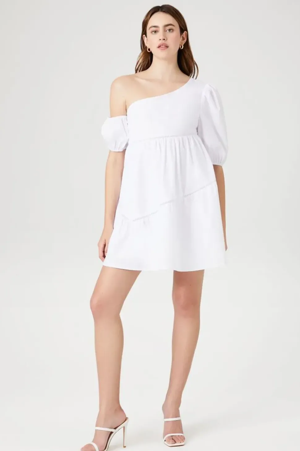 One-Shoulder Poplin Babydoll Dress