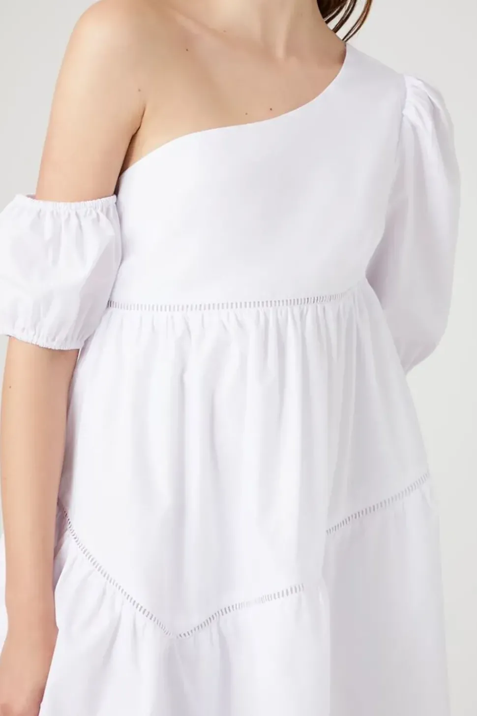 One-Shoulder Poplin Babydoll Dress