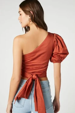 One-Shoulder Puff-Sleeve Crop Top