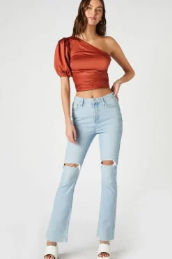 One-Shoulder Puff-Sleeve Crop Top