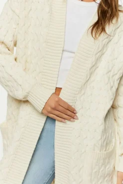 Open-Front Cable Knit Cardigan Sweater