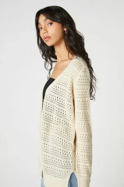 Open-Front Pointelle Cardigan Sweater