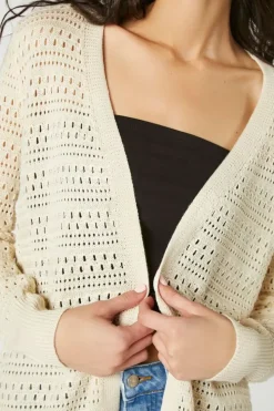 Open-Front Pointelle Cardigan Sweater
