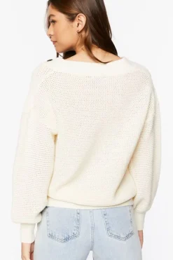 Open-Knit Buttoned Sweater