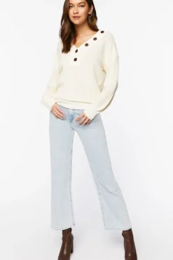Open-Knit Buttoned Sweater
