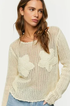 Open-Knit Floral Sweater