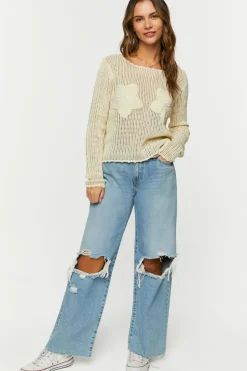 Open-Knit Floral Sweater