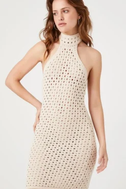 Open-Knit Halter Mini Dress