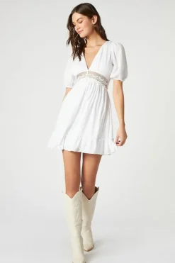Open-Knit Puff-Sleeve Mini Dress