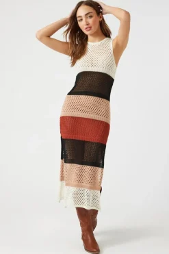 Open-Knit Striped Sleeveless Dress